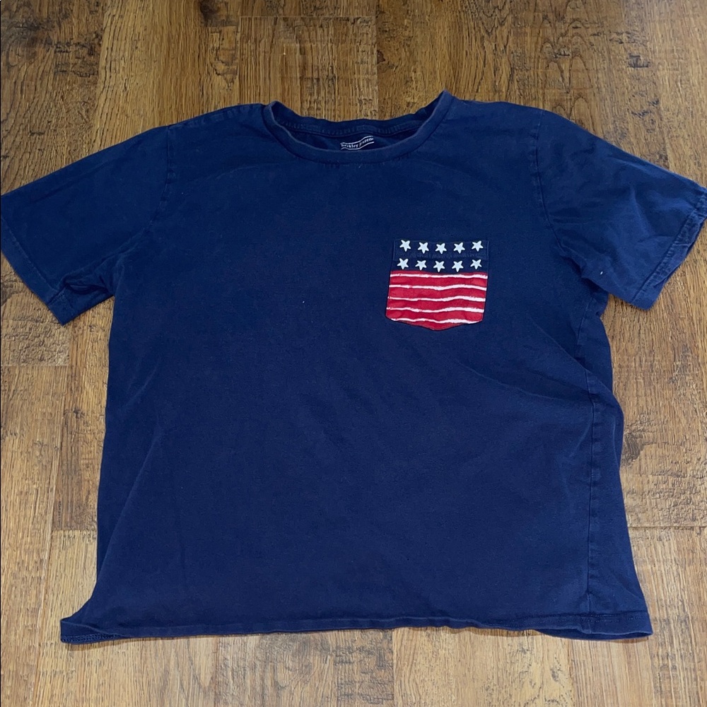 Navy Blue T-Shirt with American Flag Pocket